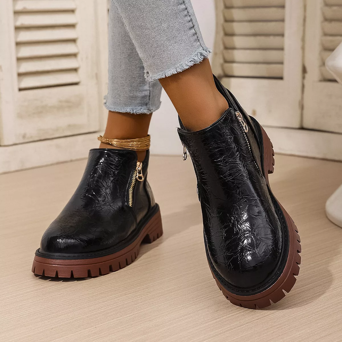 Round Toe Block Heels Boots - Image 4