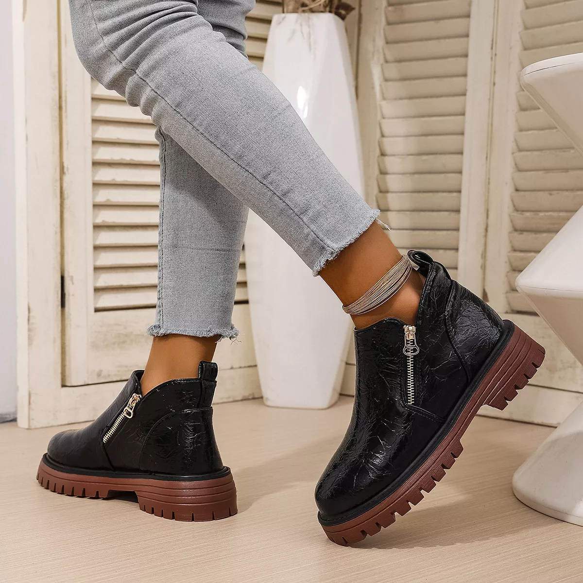 Round Toe Block Heels Boots - Image 5