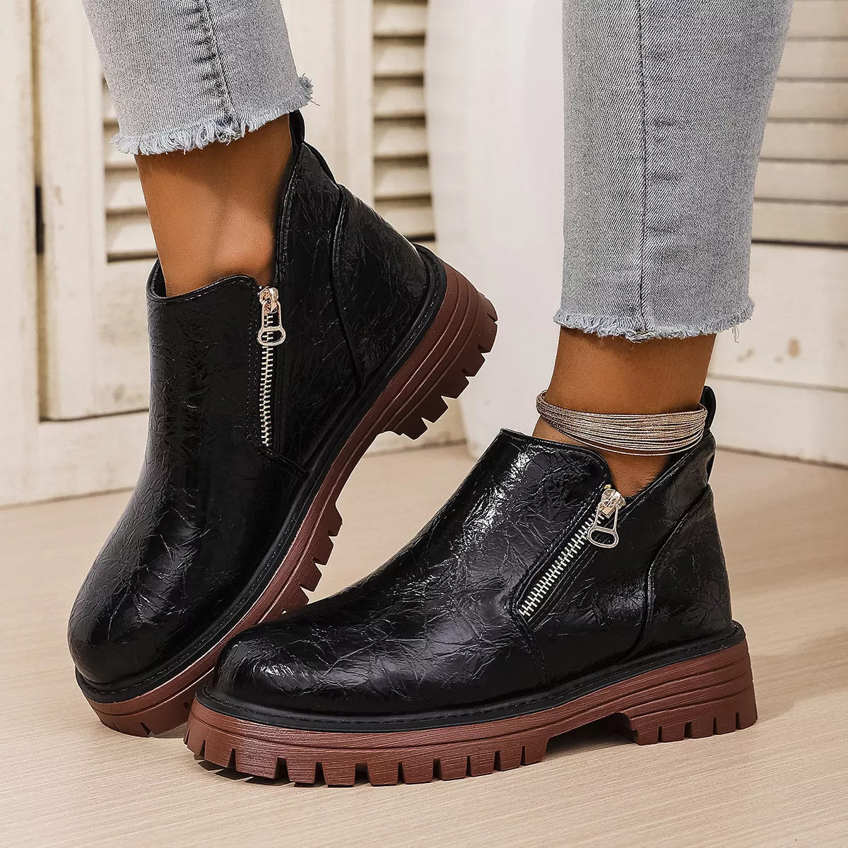 Round Toe Block Heels Boots - Image 7