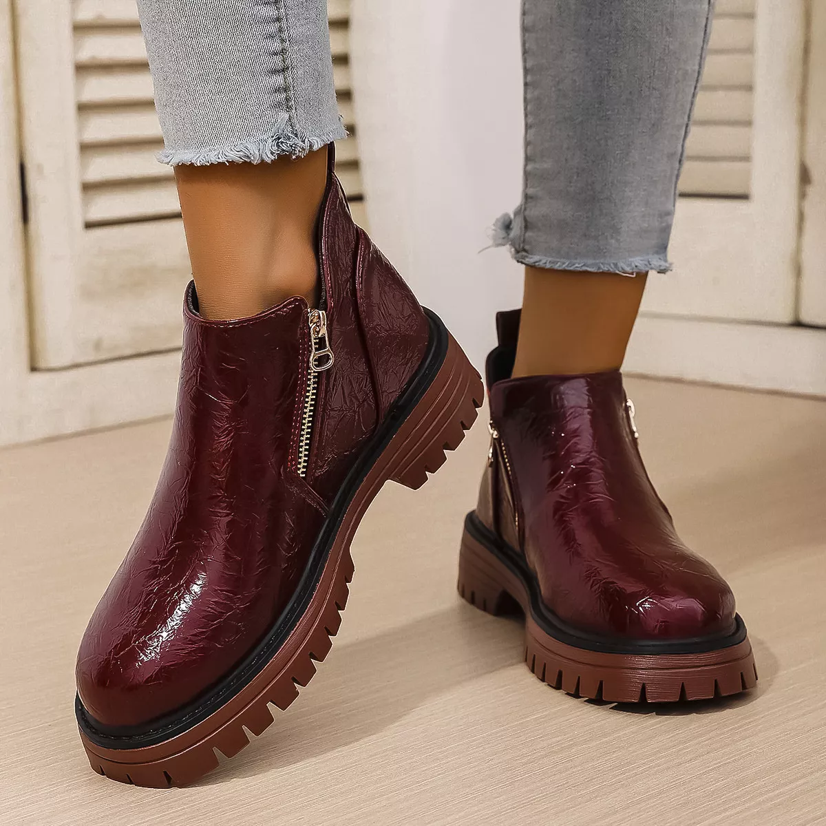 Round Toe Block Heels Boots - Image 8