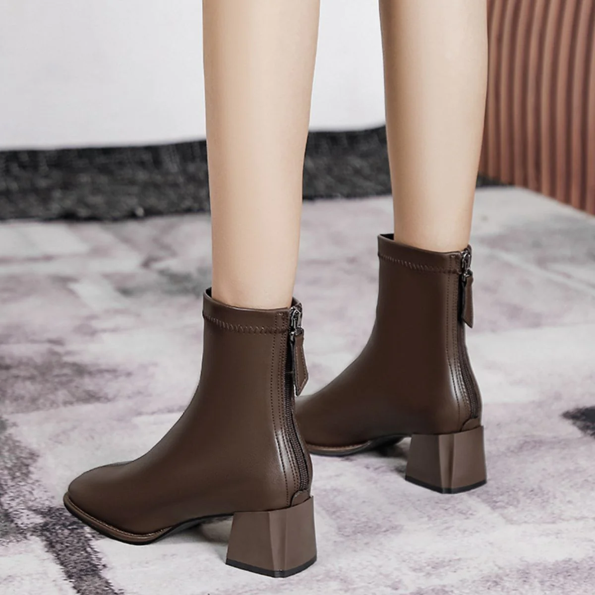 Round Toe Block Heels Boots - Image 9