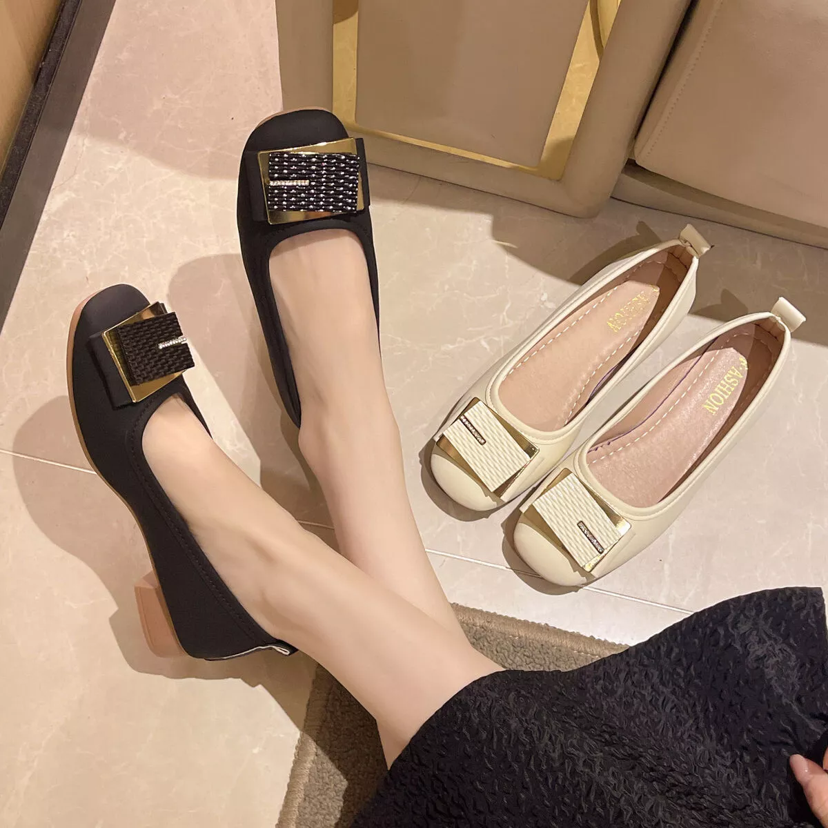 Round Toe Block Heels Slip-Ons - Image 2