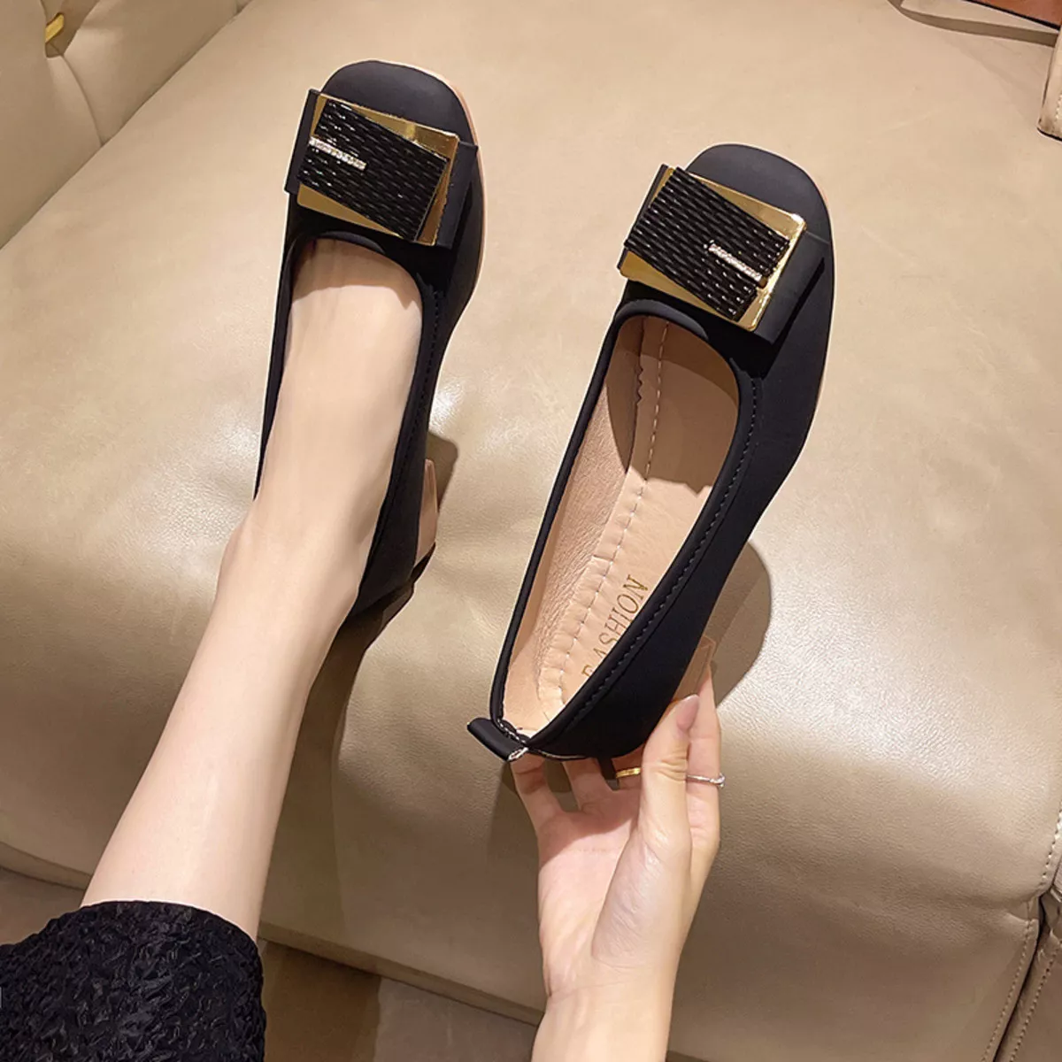 Round Toe Block Heels Slip-Ons - Image 6