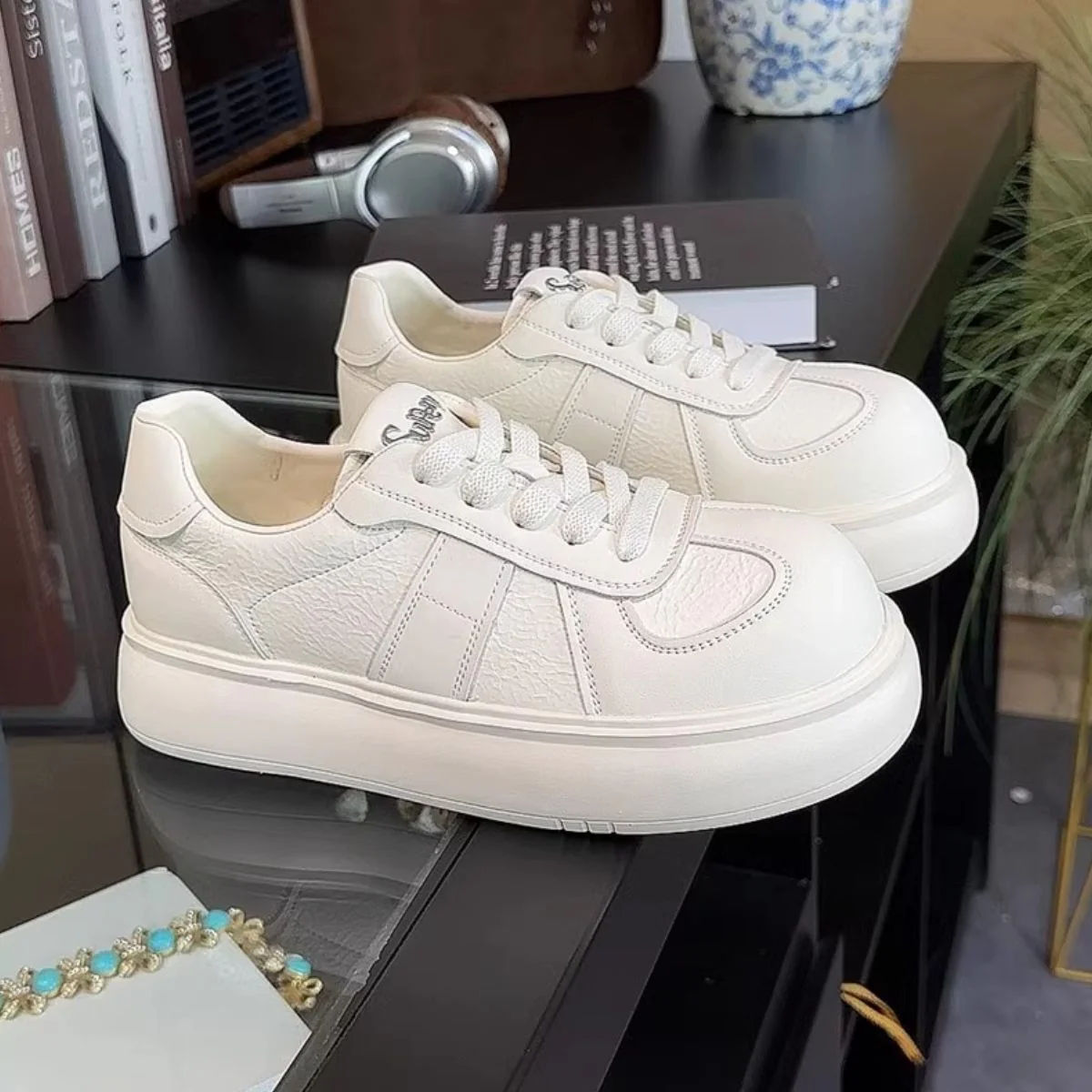 Round Toe Lace Up Platform Sneakers - Image 2
