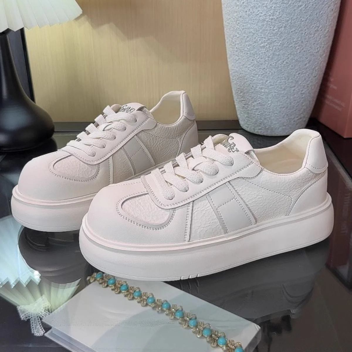 Round Toe Lace Up Platform Sneakers - Image 3