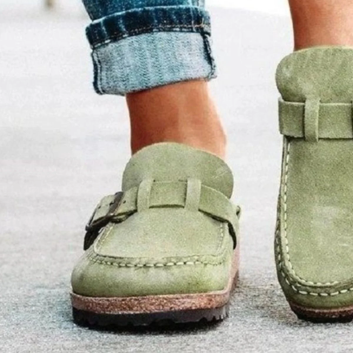 Round Toe Low Heel Buckle Loafers - Image 12