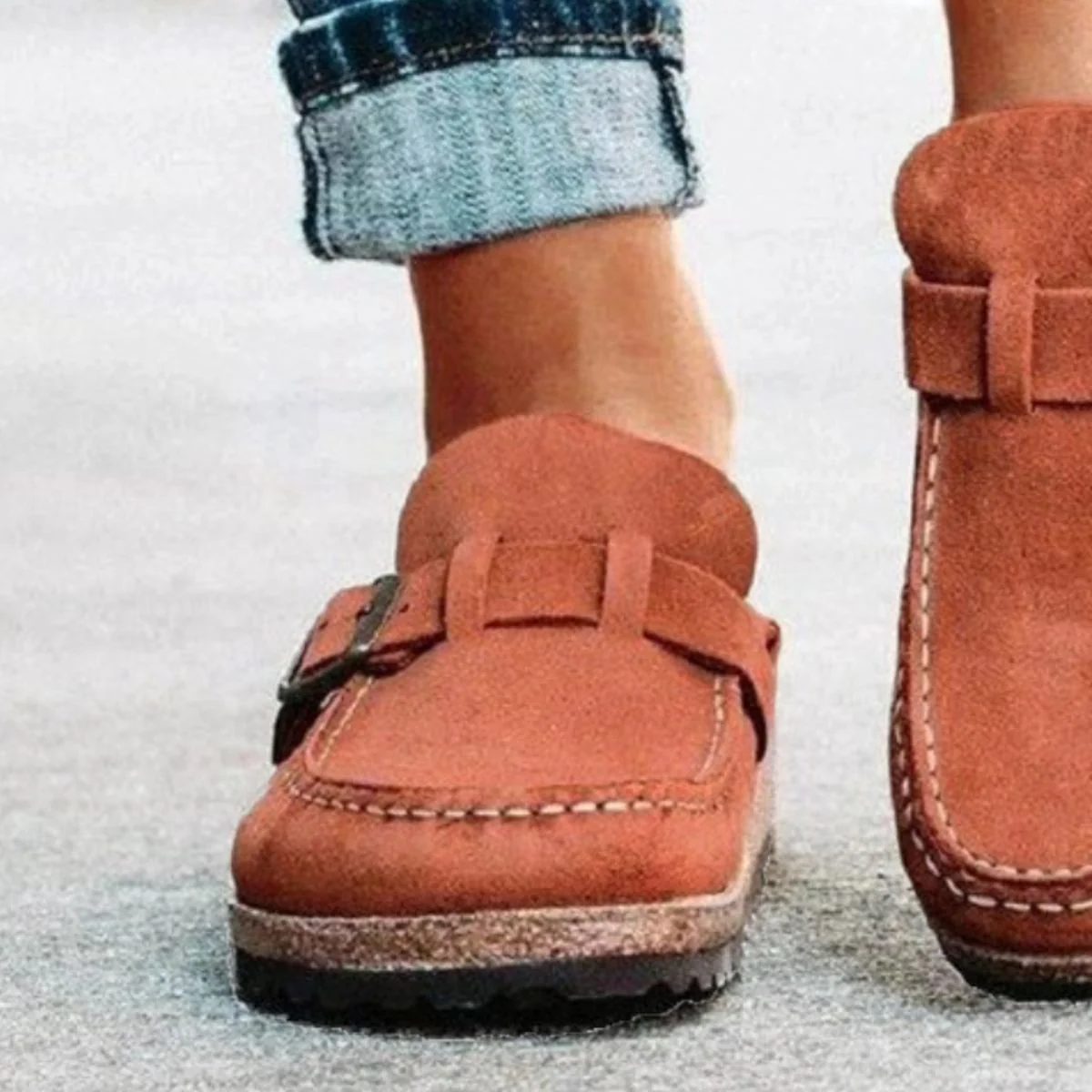 Round Toe Low Heel Buckle Loafers - Image 15