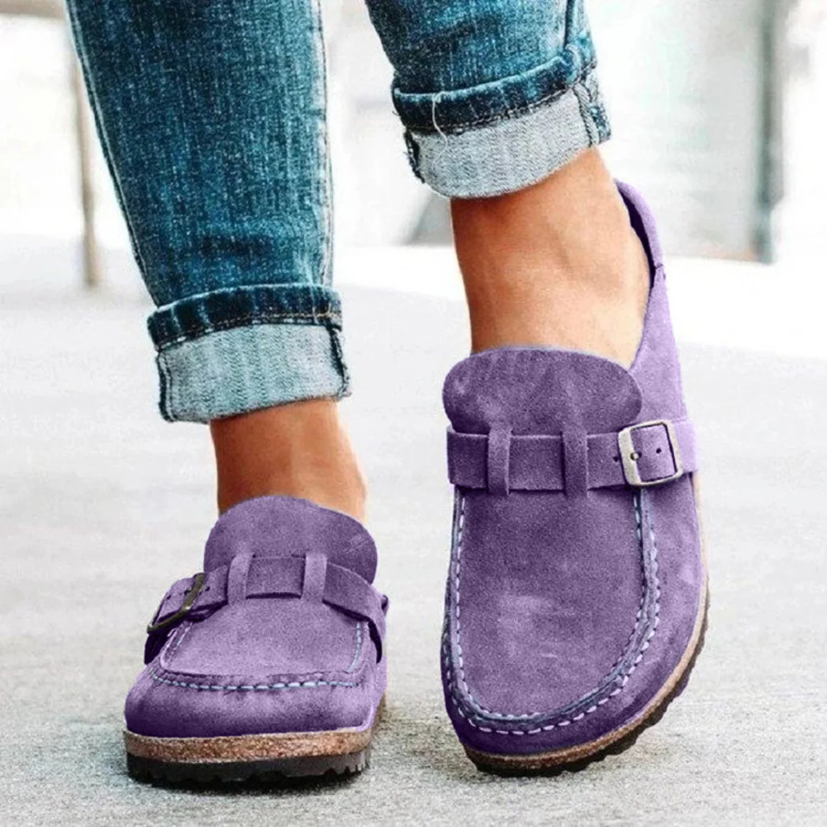 Round Toe Low Heel Buckle Loafers - Image 7