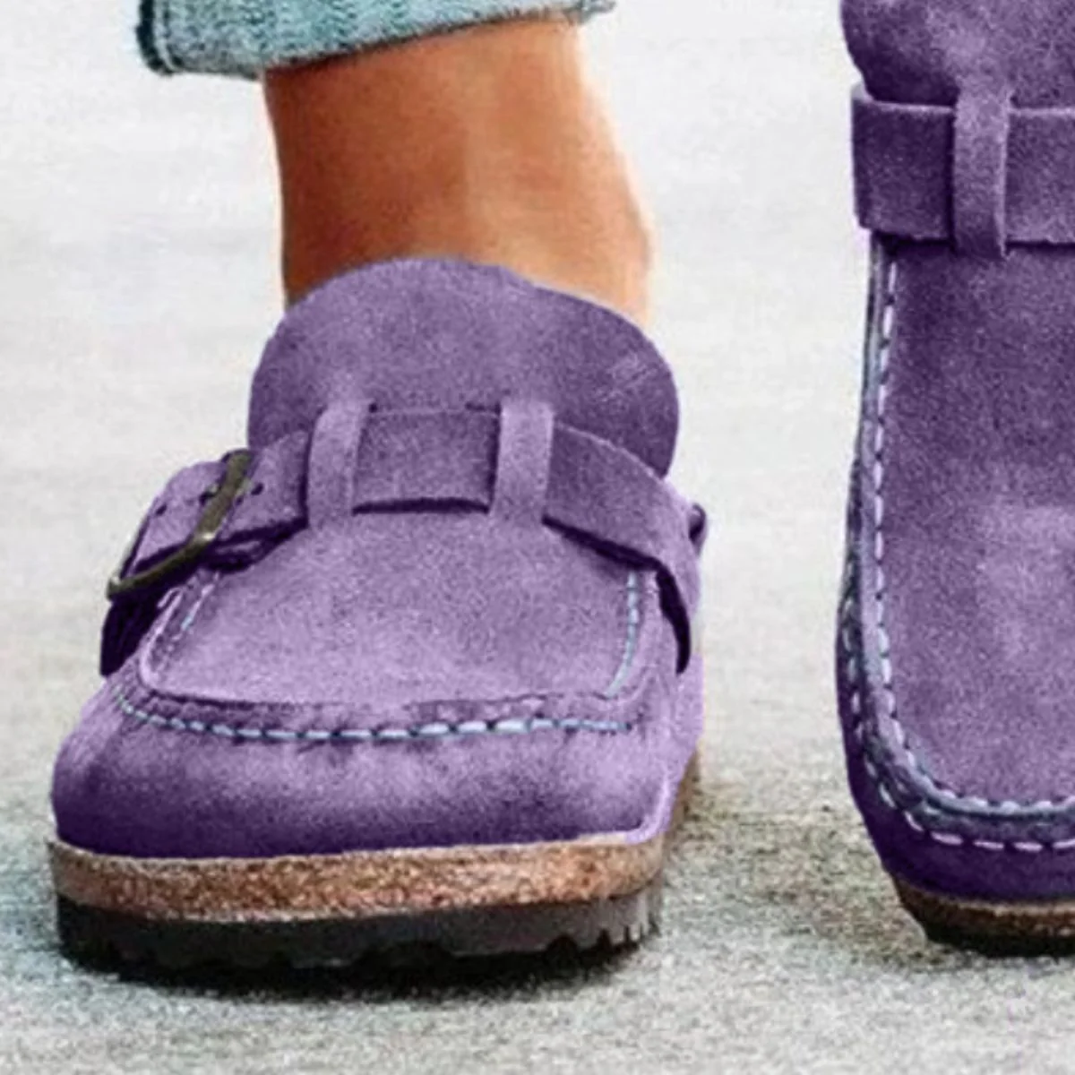 Round Toe Low Heel Buckle Loafers - Image 8