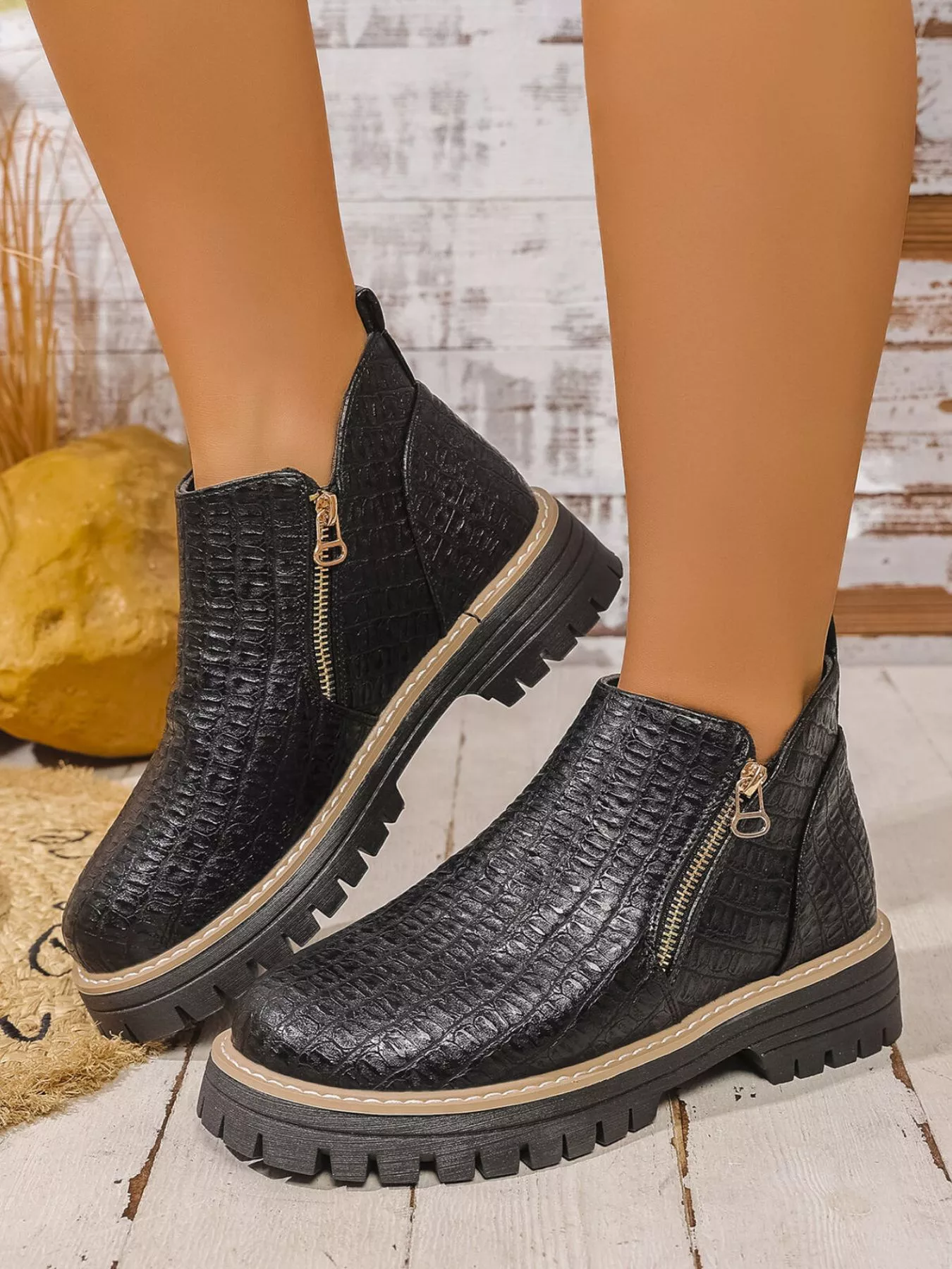 Round Toe Side Zip Ankle Boots - Image 2