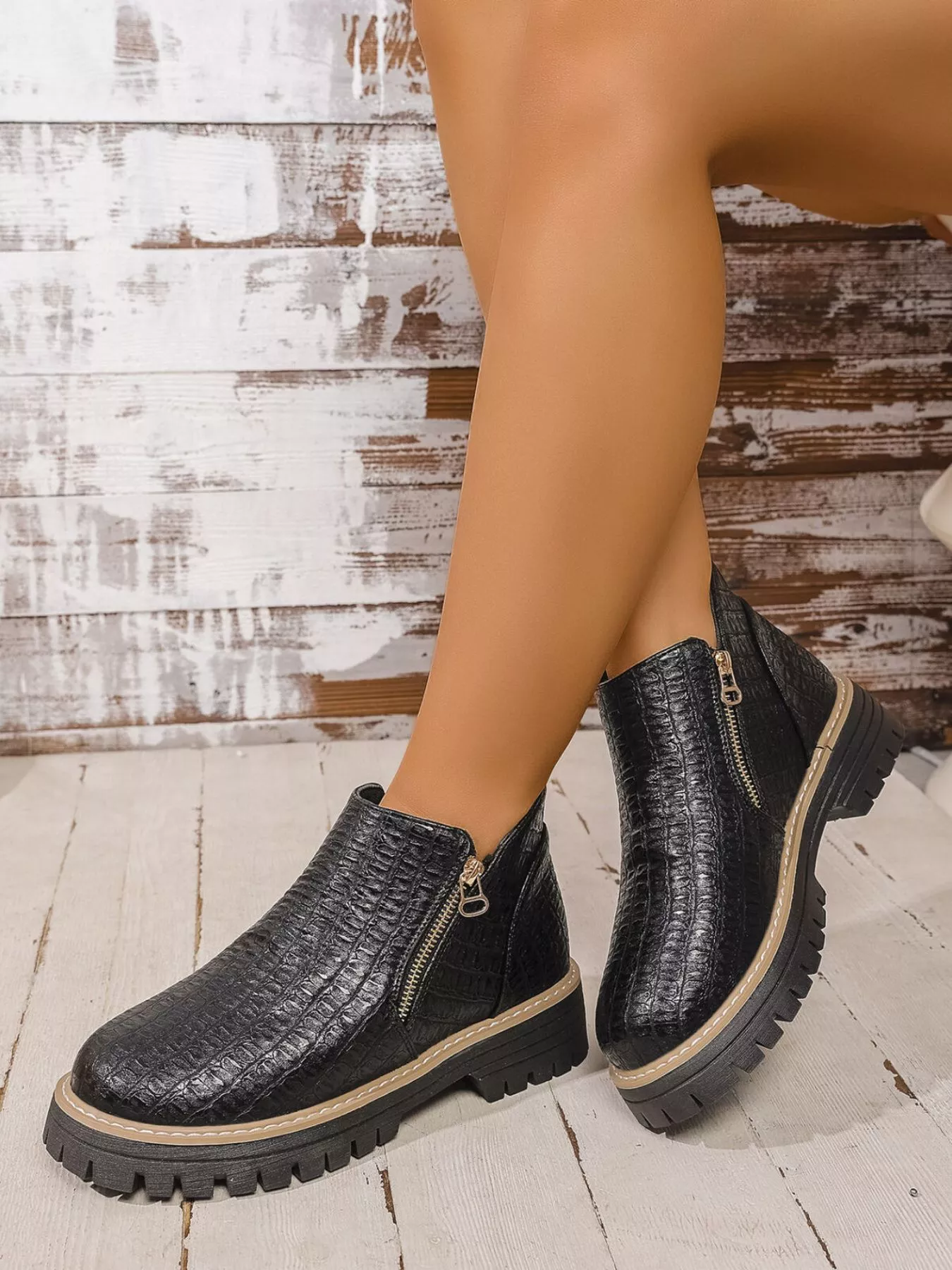 Round Toe Side Zip Ankle Boots - Image 3
