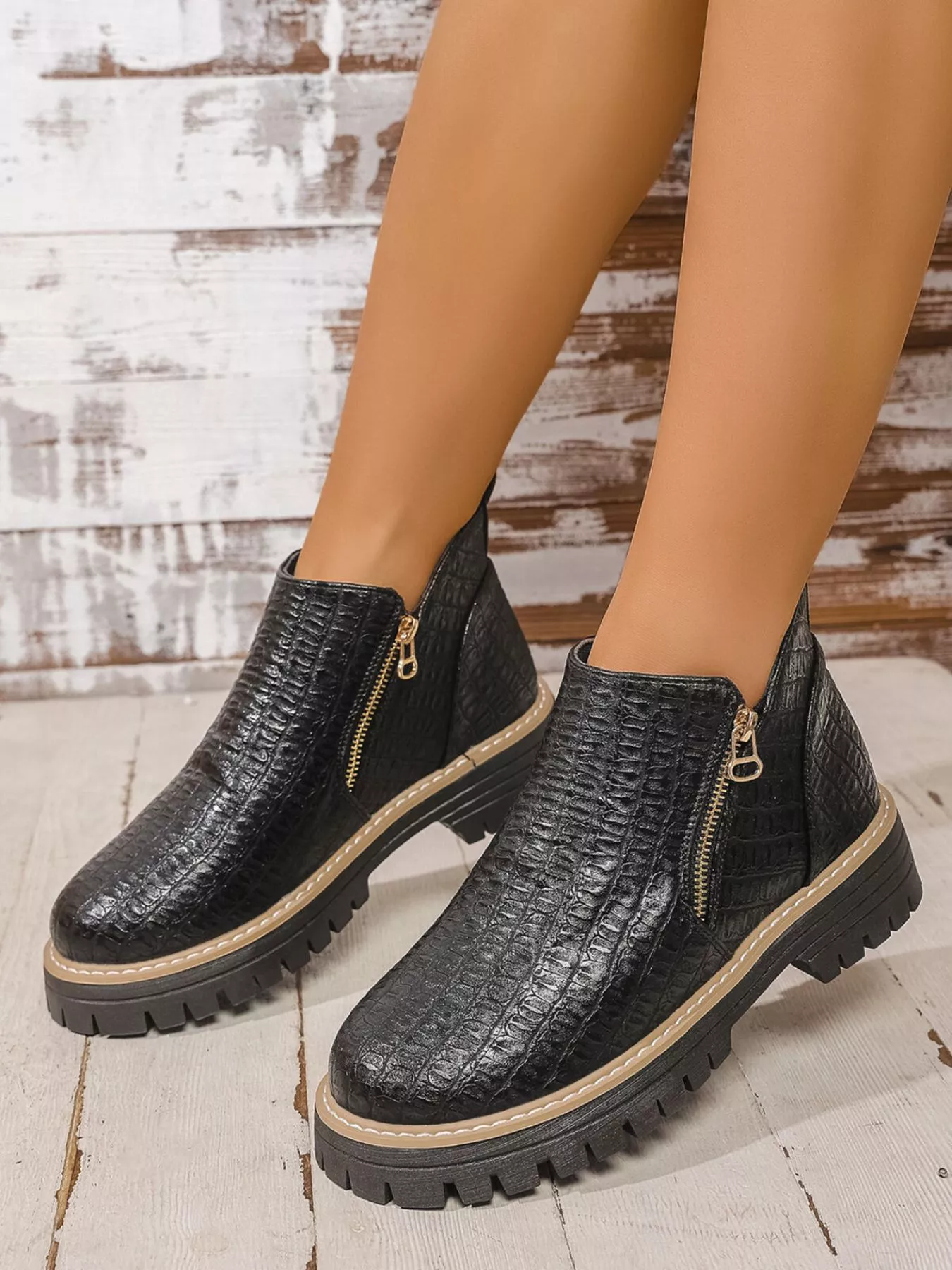 Round Toe Side Zip Ankle Boots - Image 4