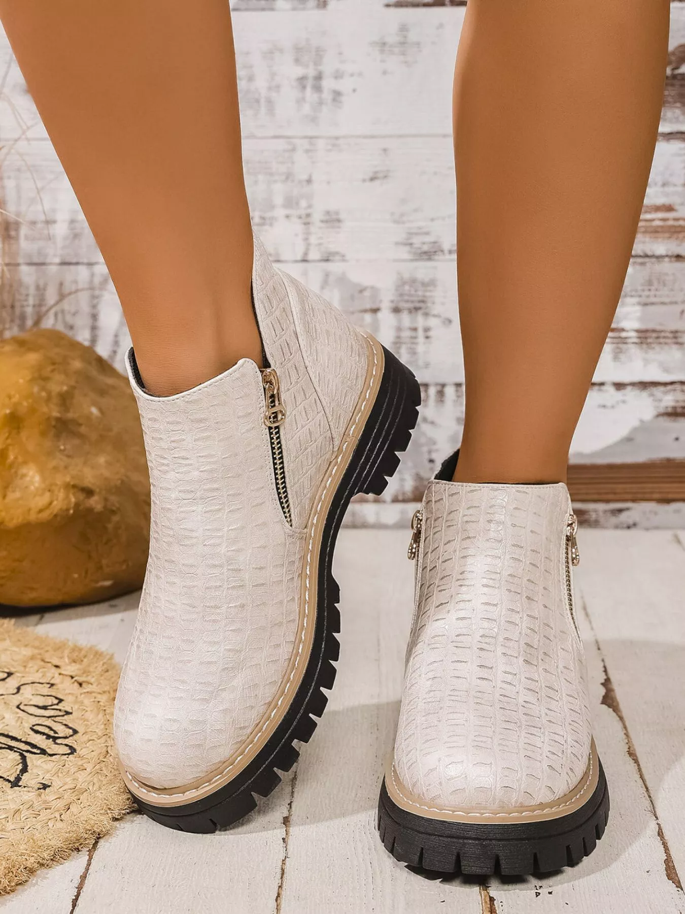 Round Toe Side Zip Ankle Boots - Image 5