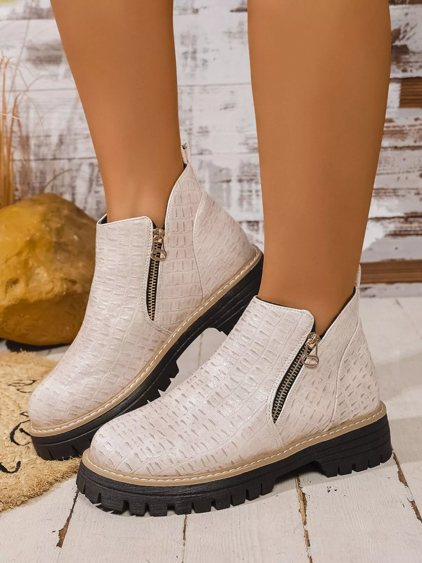Round Toe Side Zip Ankle Boots - Image 6