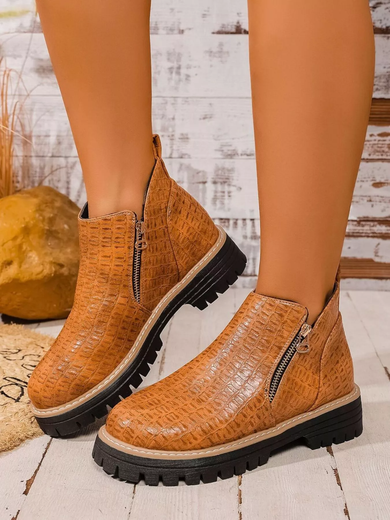 Round Toe Side Zip Ankle Boots - Image 8