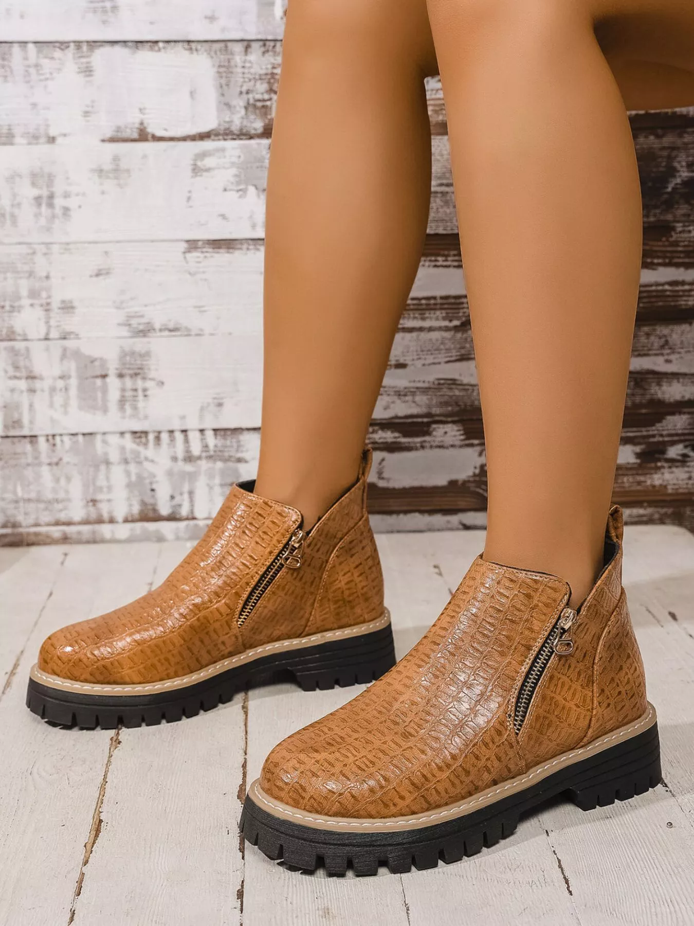 Round Toe Side Zip Ankle Boots - Image 9