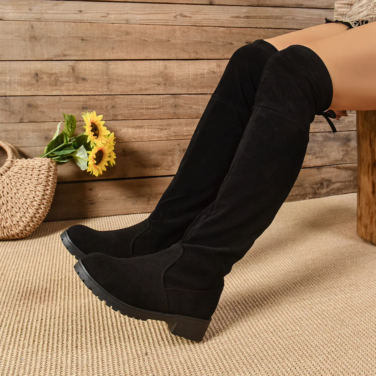 Round Toe Suede Low Heel Boots - Image 3