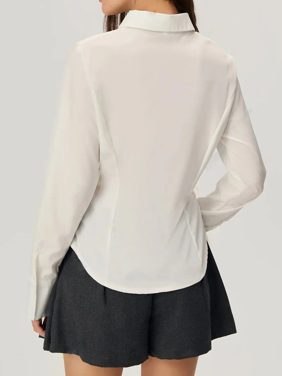 Ruched Button Down Long Sleeve Shirt - Image 2