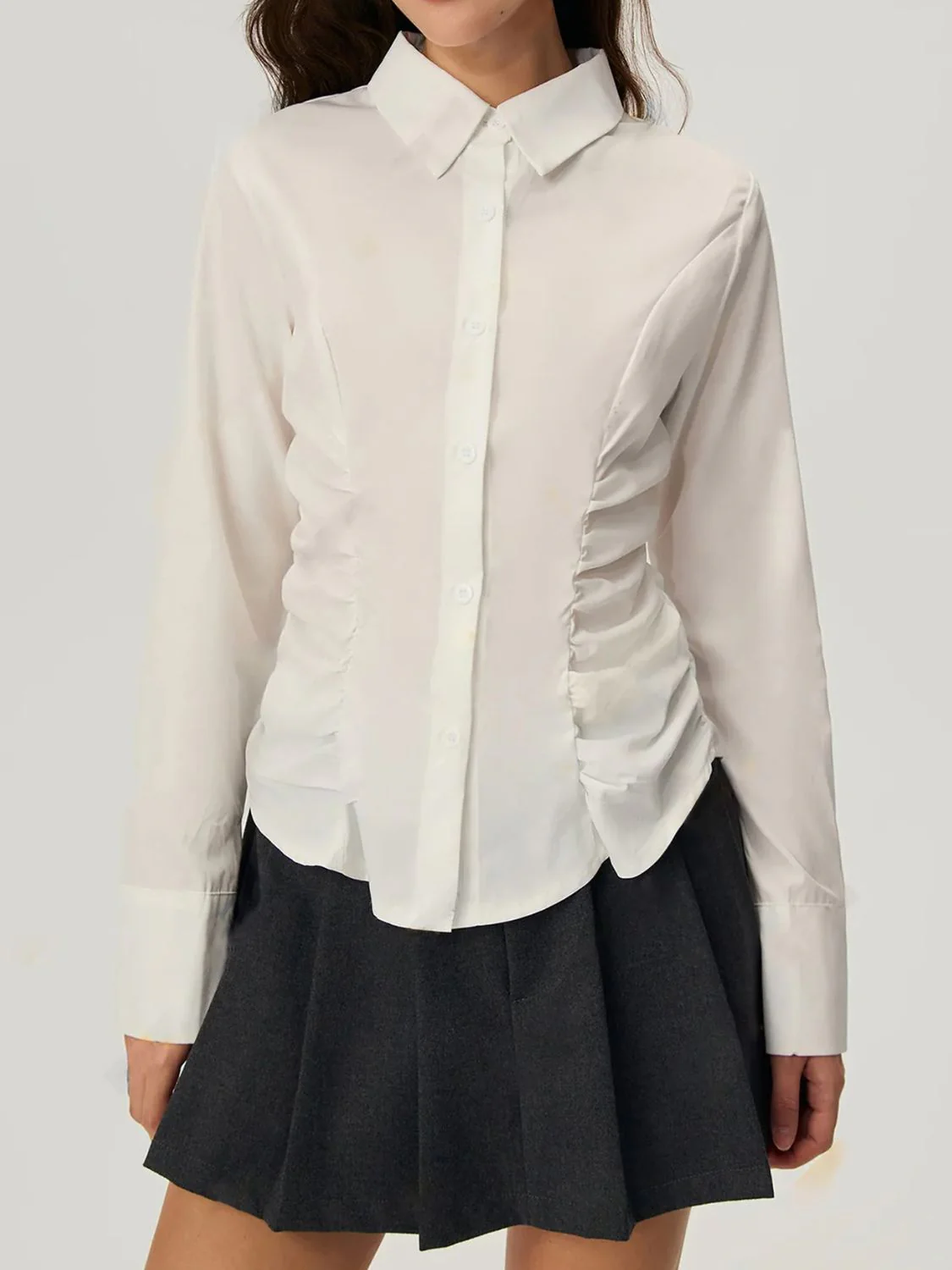Ruched Button Down Long Sleeve Shirt - Image 3