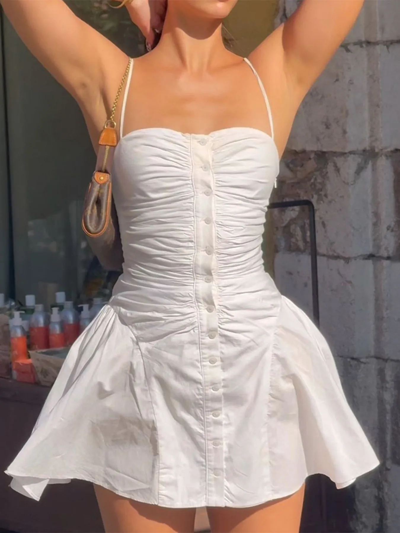 Ruched Button-Front Summer Dress - Image 3