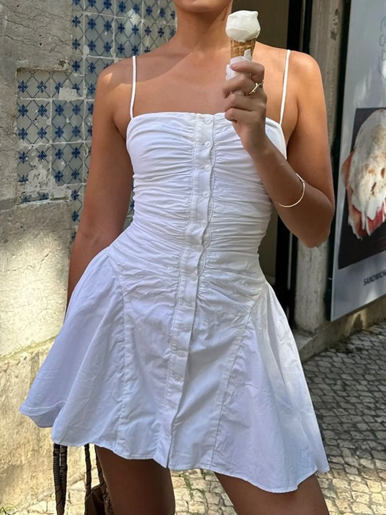 Ruched Button-Front Summer Dress - Image 5