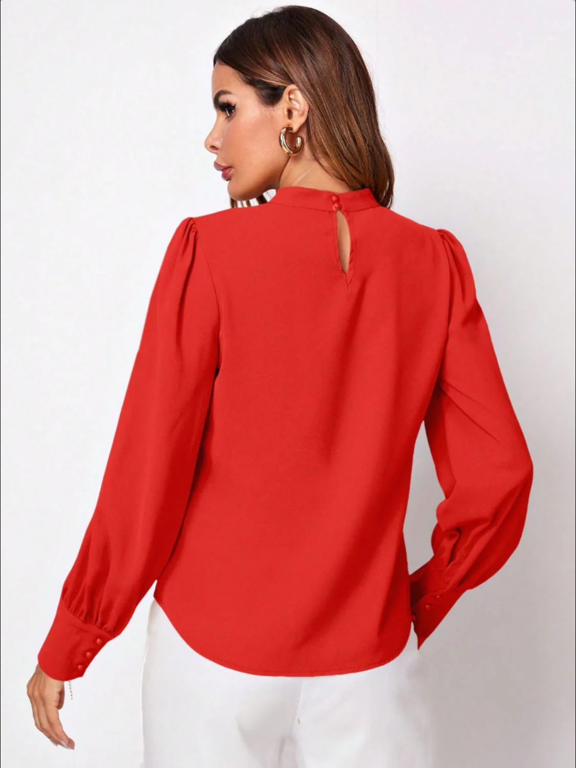 Ruched Mock Neck Long Sleeve Blouse - Image 15
