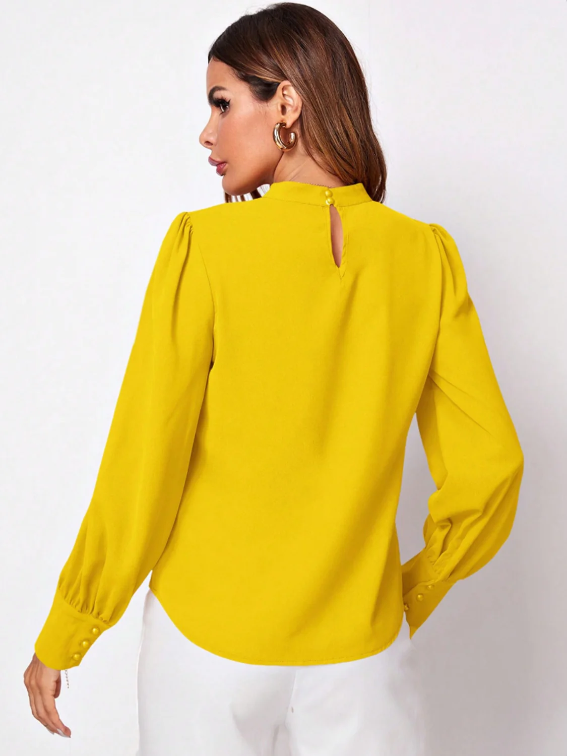 Ruched Mock Neck Long Sleeve Blouse - Image 25