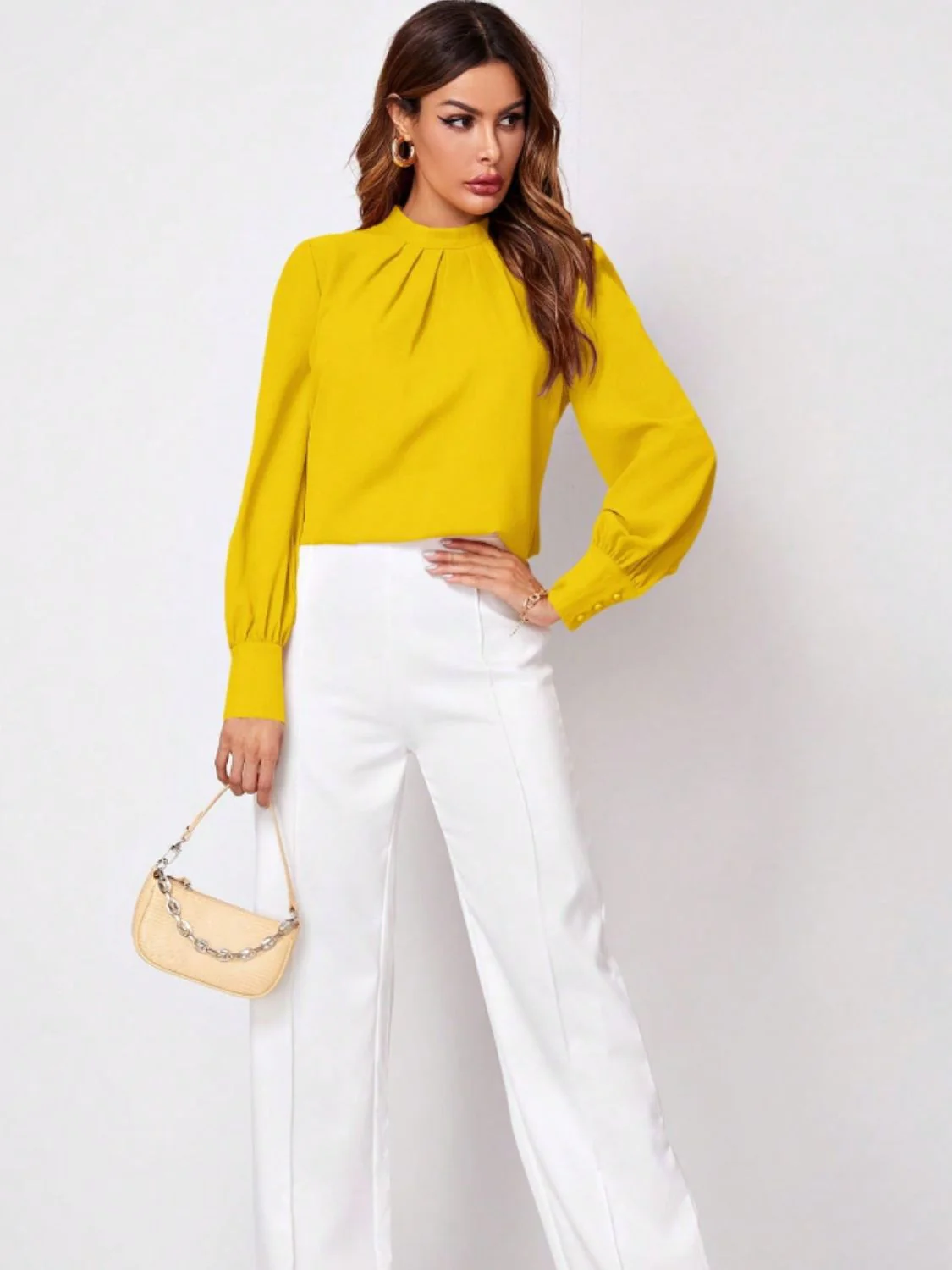 Ruched Mock Neck Long Sleeve Blouse - Image 27