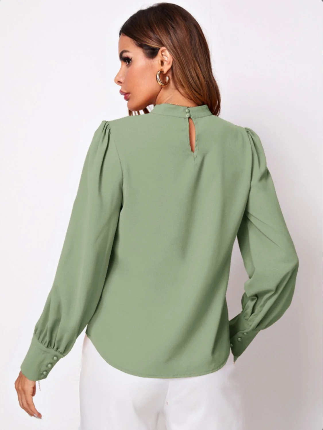 Ruched Mock Neck Long Sleeve Blouse - Image 9