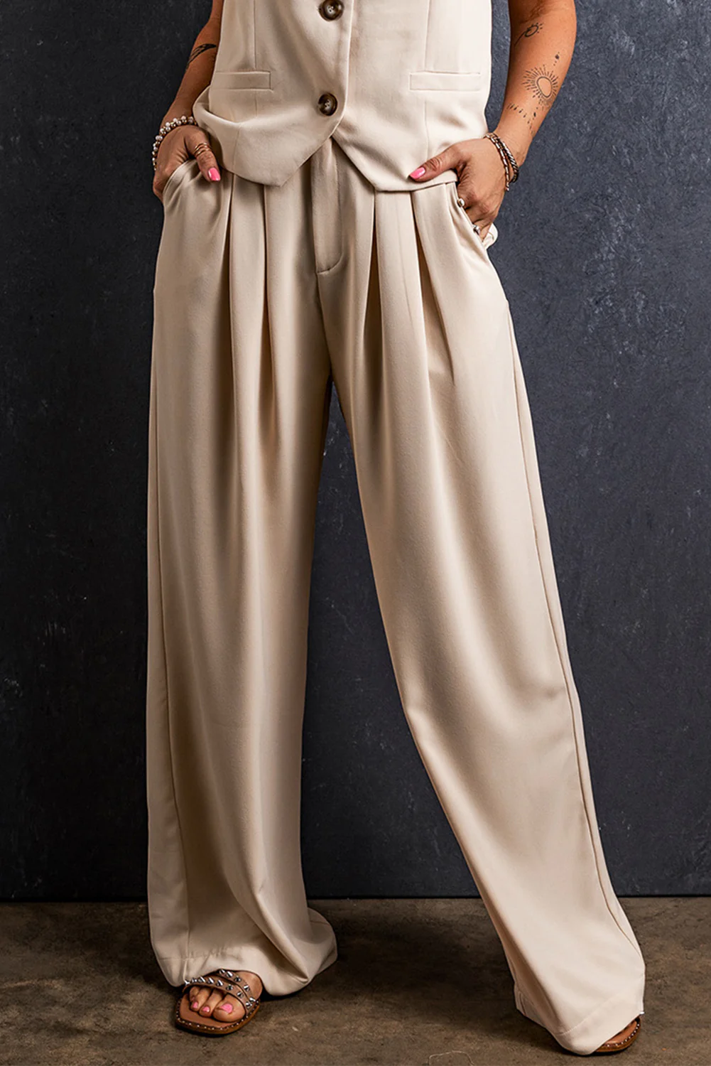 Ruched Wide Leg Pants with Pockets - Image 5