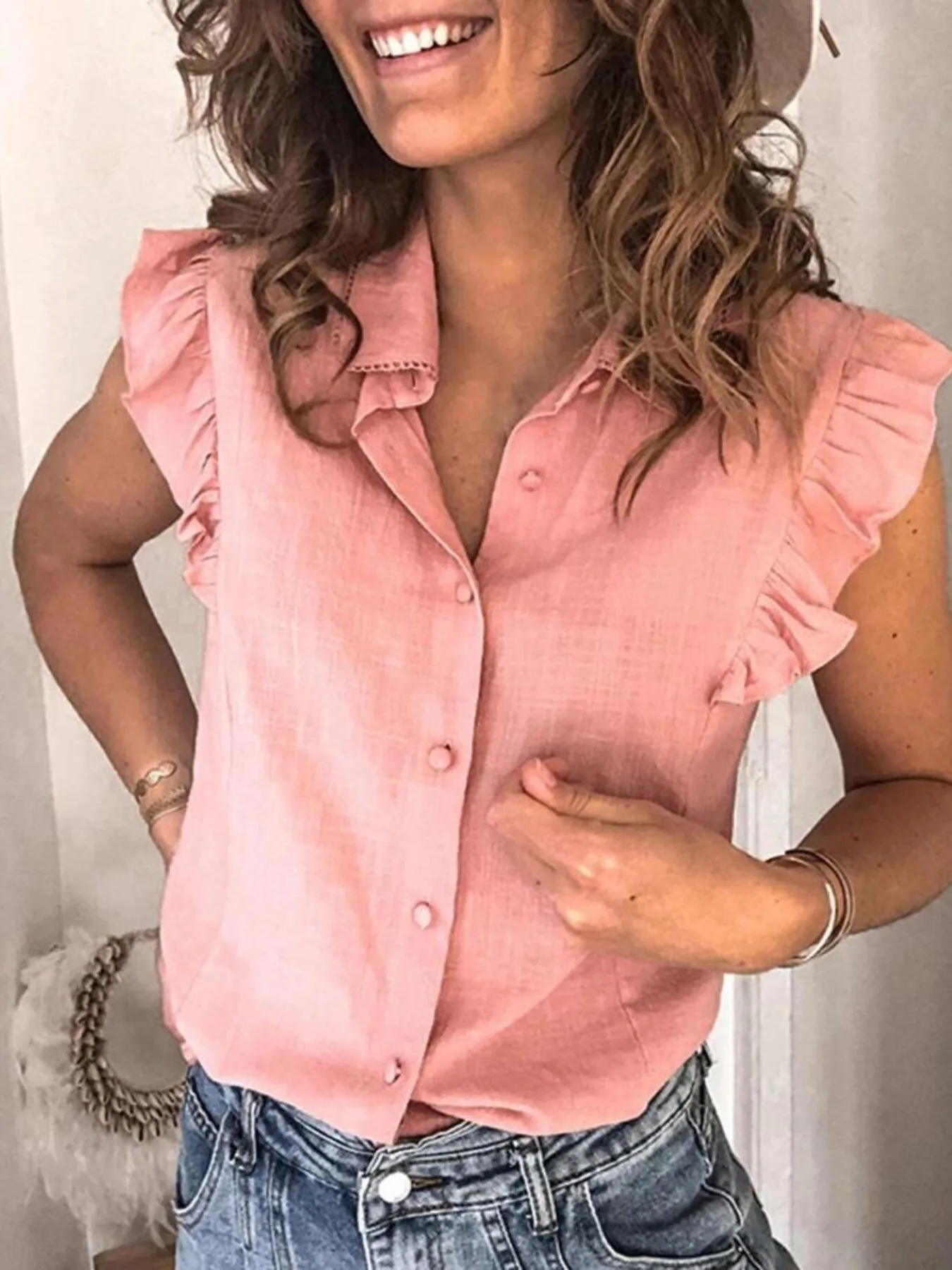Ruffle Sleeve Button-Up Shirt - Image 4