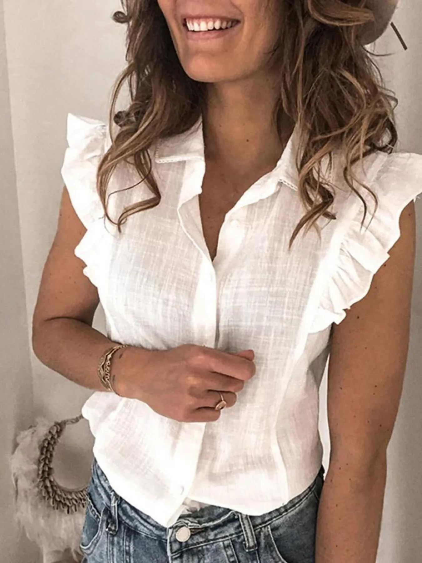Ruffle Sleeve Button-Up Shirt - Image 6