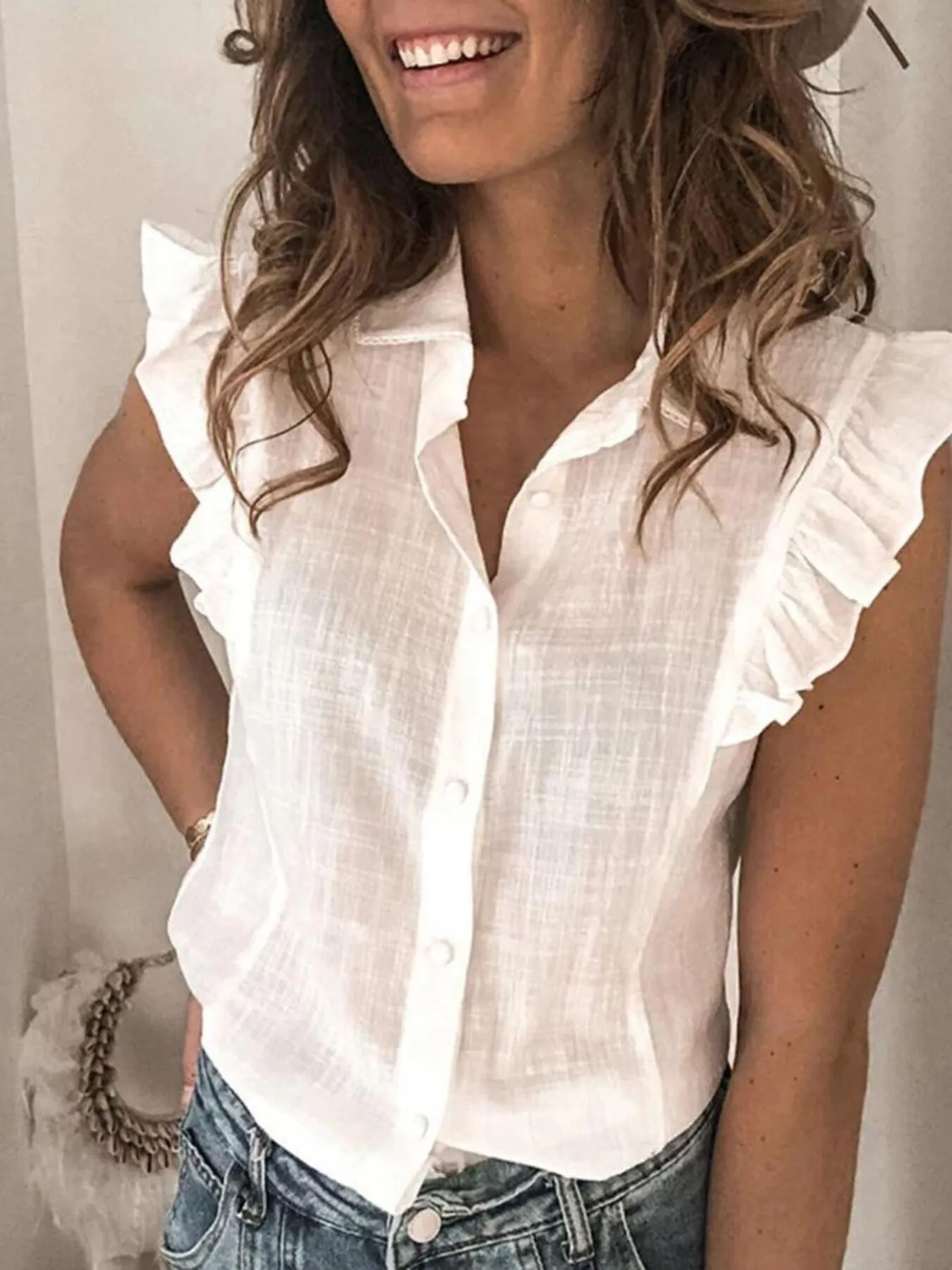Ruffle Sleeve Button-Up Shirt - Image 7