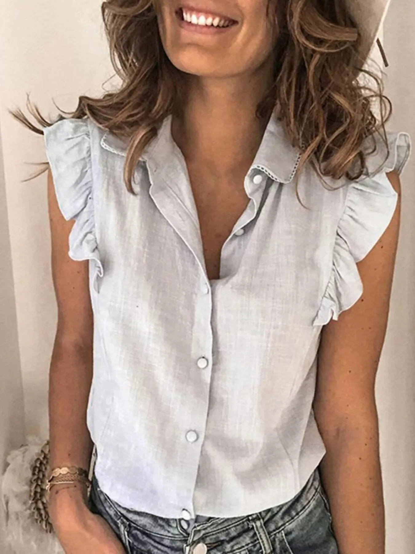 Ruffle Sleeve Button-Up Shirt - Image 8