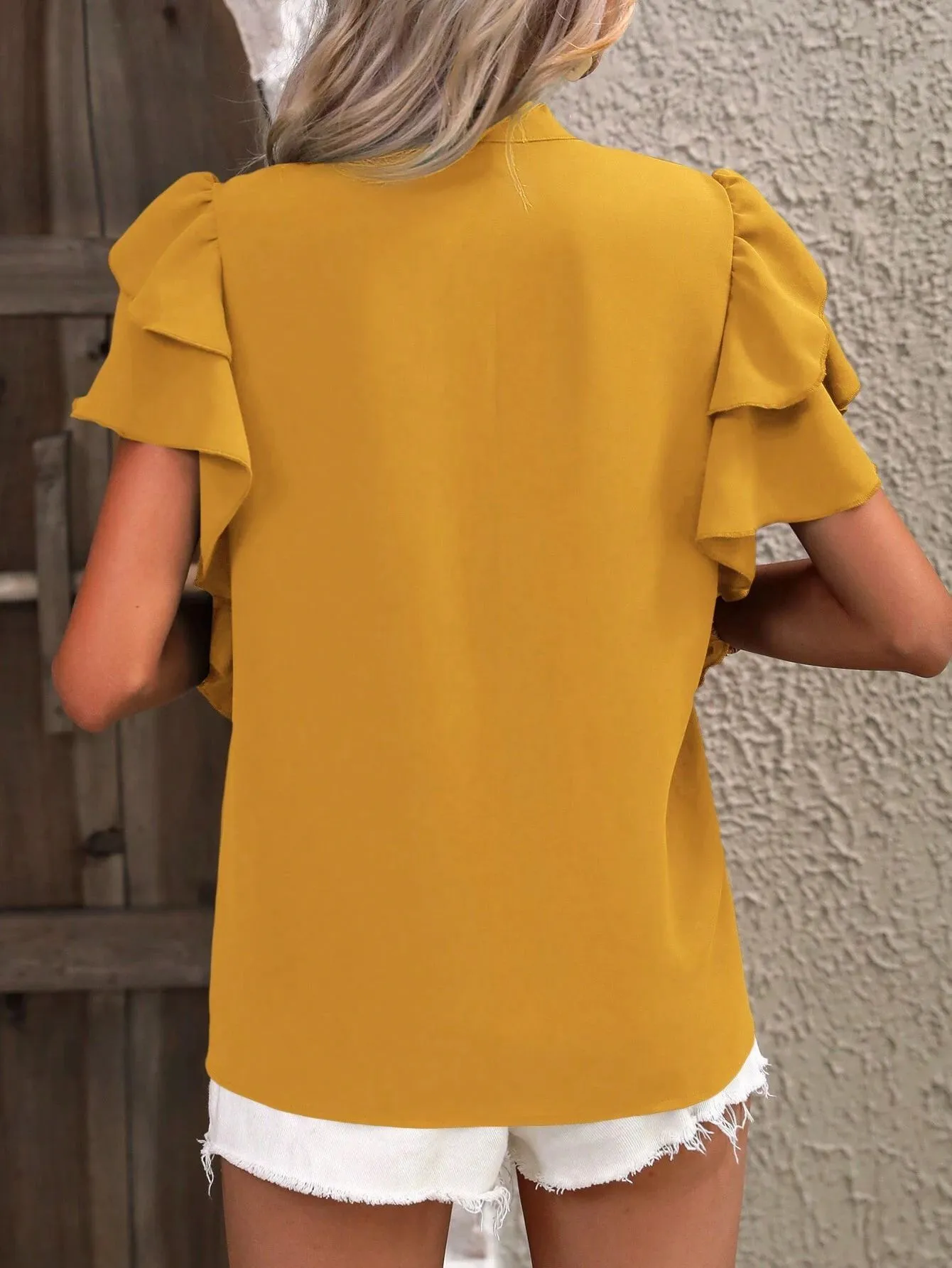 Ruffle Sleeve Notched Blouse - Image 24
