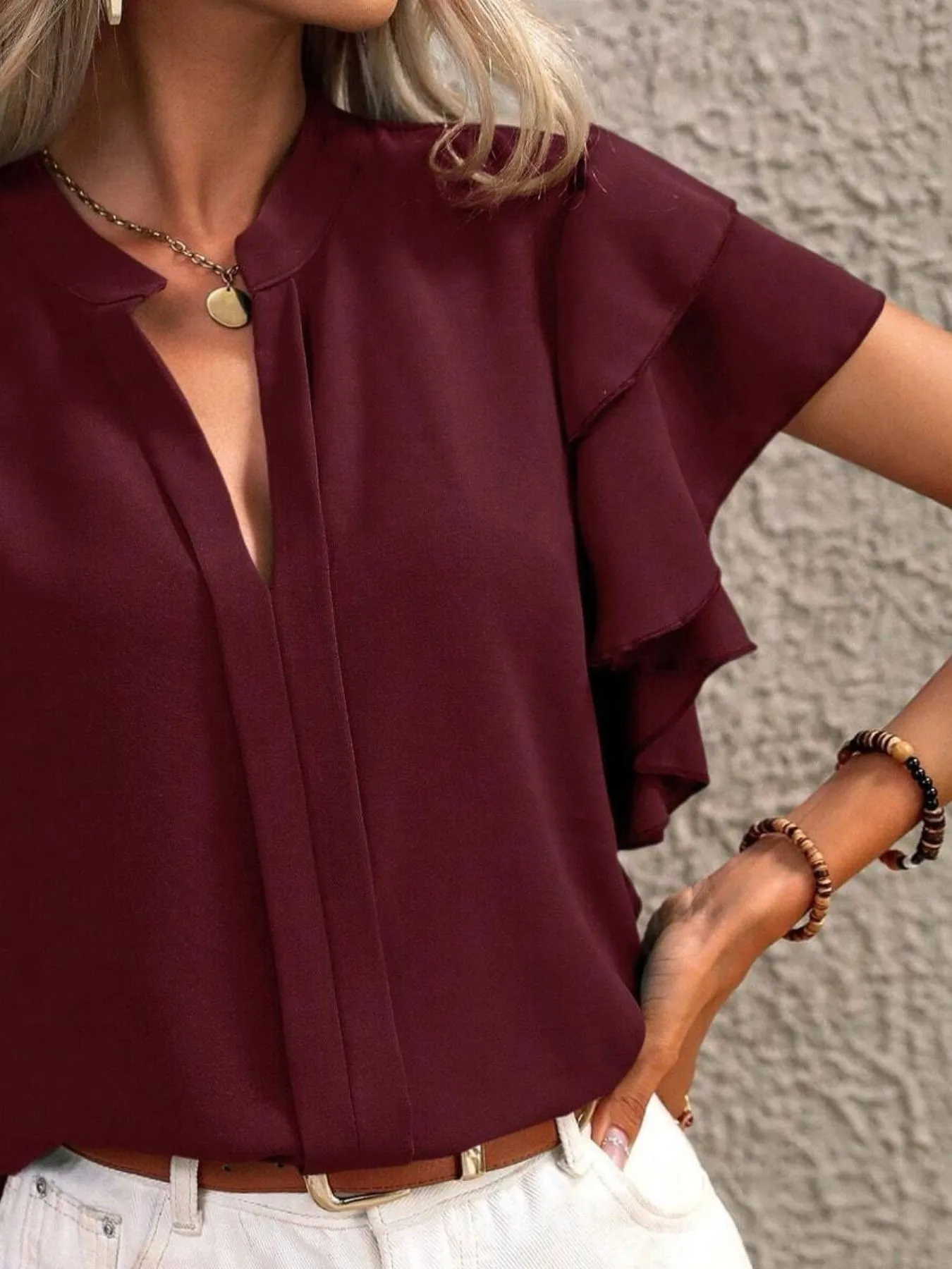 Ruffle Sleeve Notched Blouse - Image 27