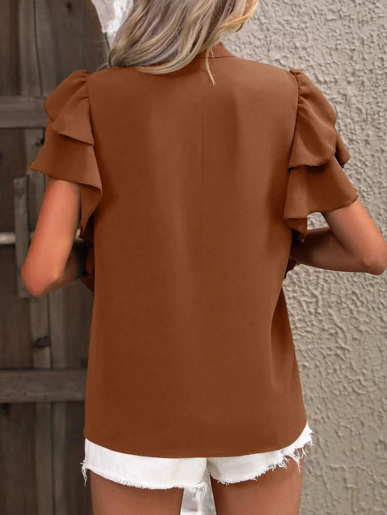 Ruffle Sleeve Notched Blouse - Image 8
