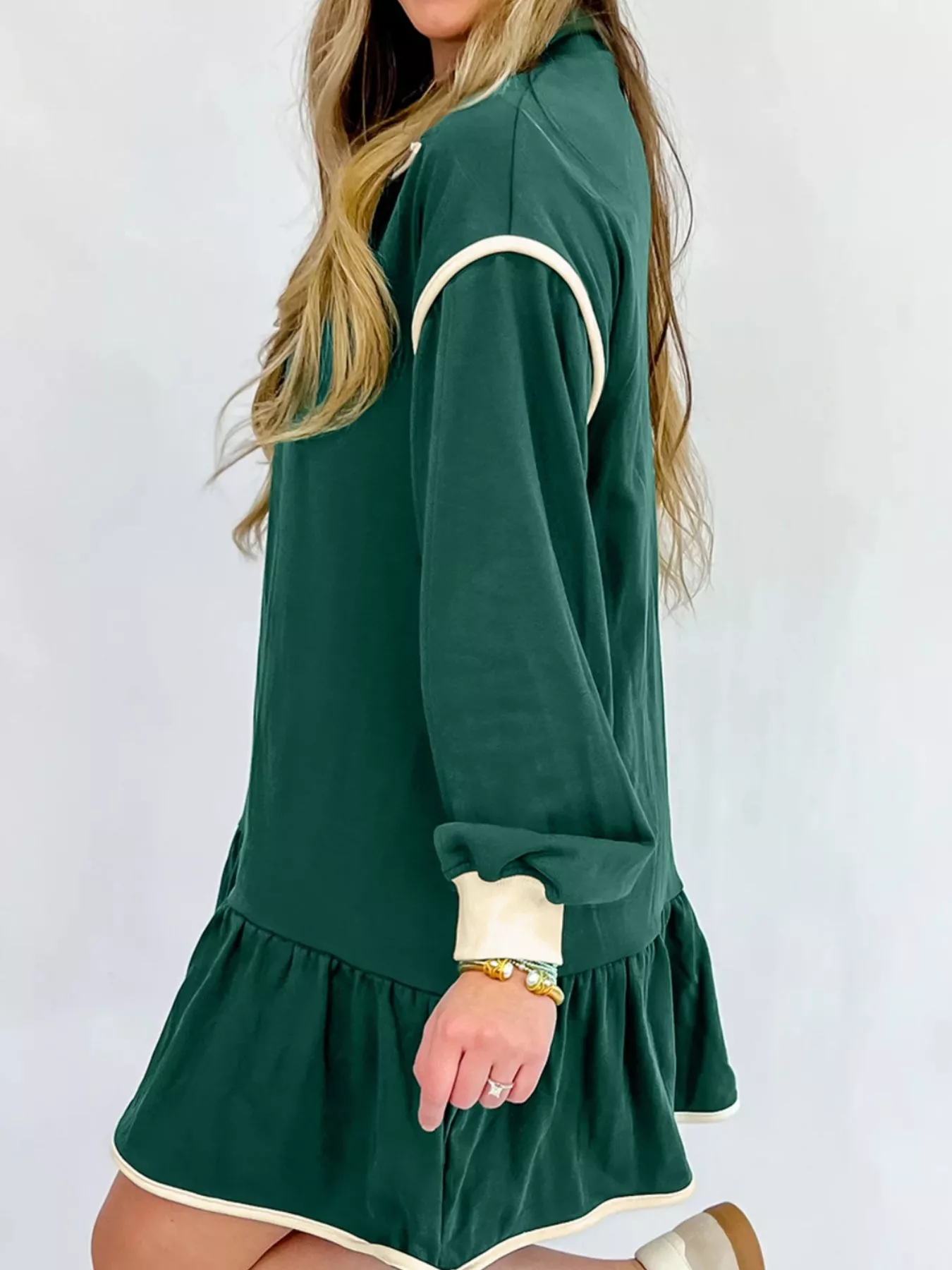 Ruffled Hem Dropped Shoulder Mini Dress - Image 3