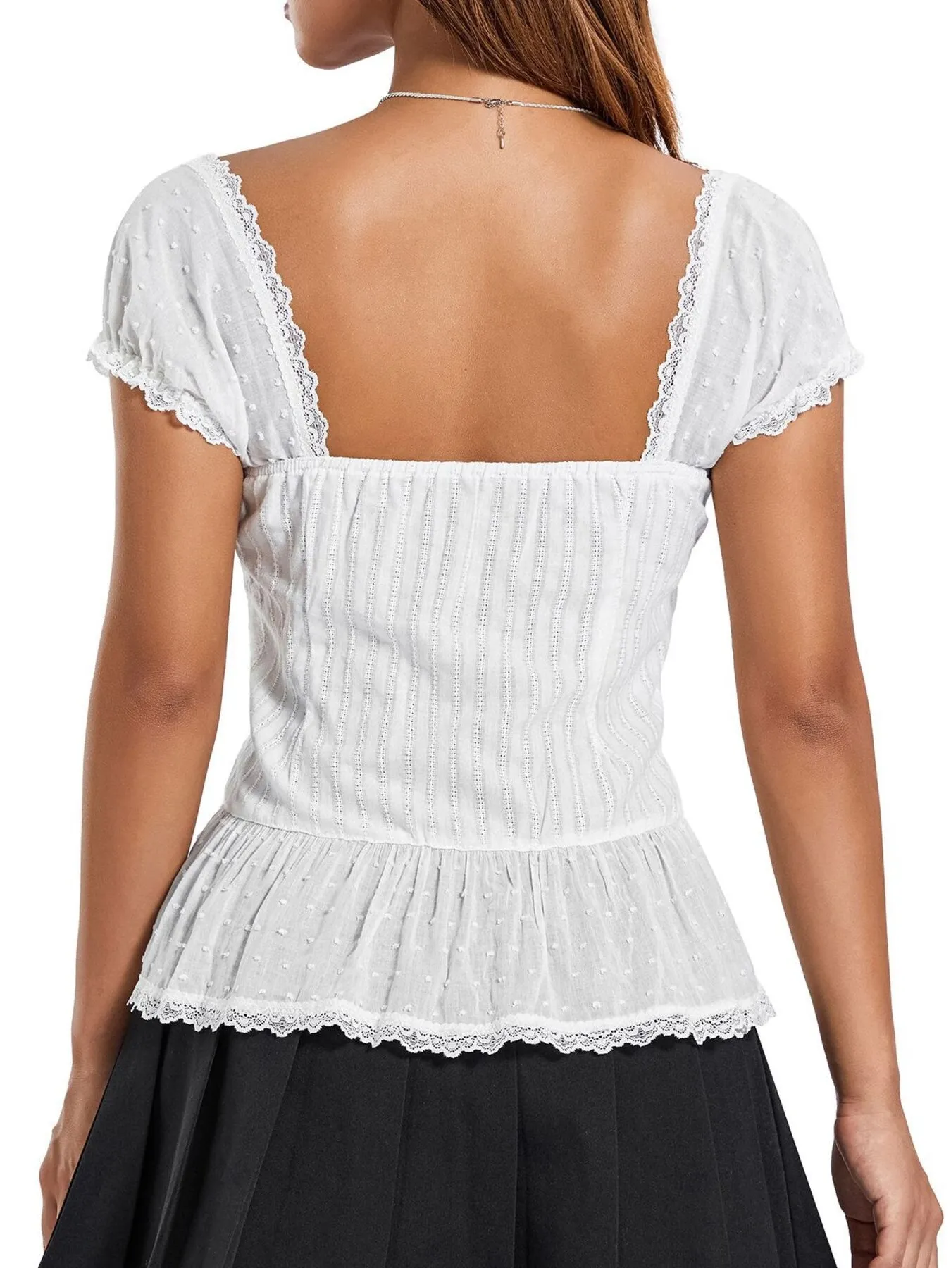 Ruffled Lace Trim Corset Blouse - Image 3