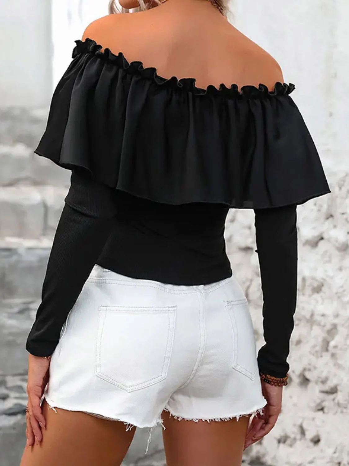 Ruffled Off-Shoulder Long Sleeve Blouse - Image 4