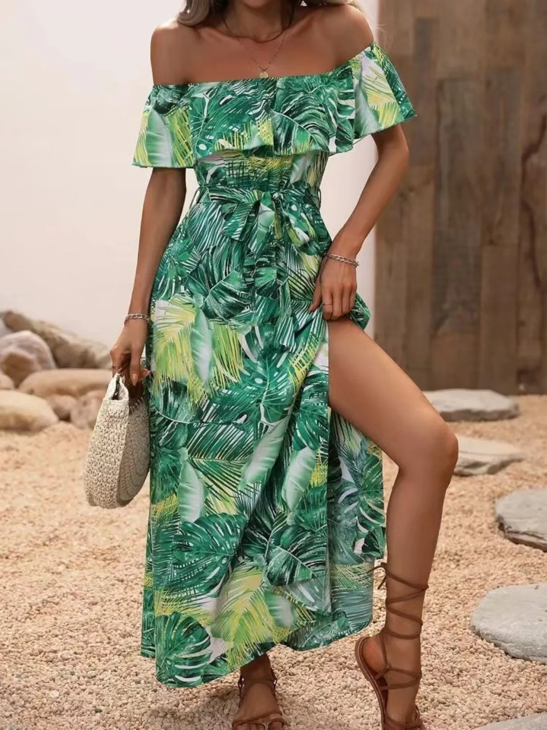 Ruffled Printed Off Shoulder Maxi Dress - Image 12