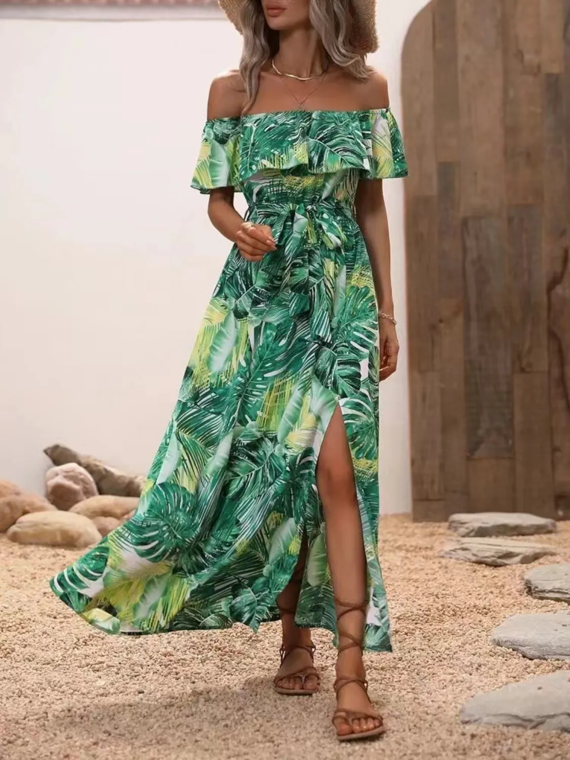 Ruffled Printed Off Shoulder Maxi Dress - Image 14