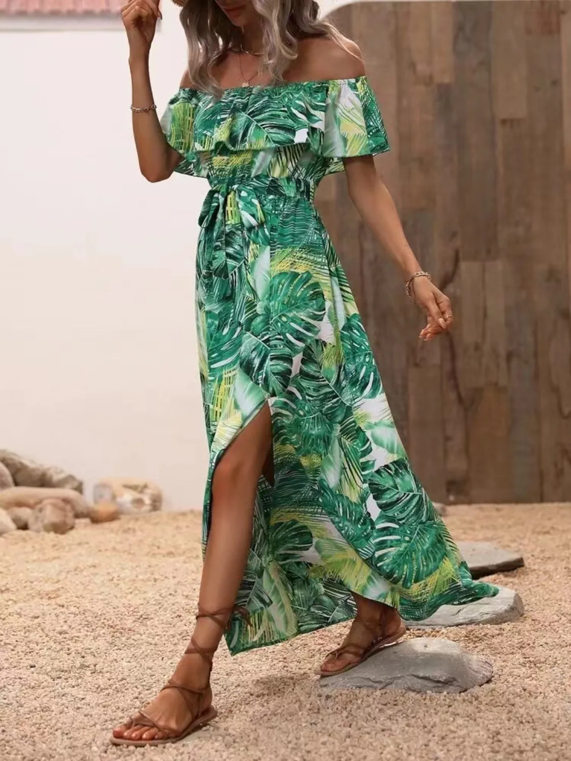 Ruffled Printed Off Shoulder Maxi Dress - Image 15