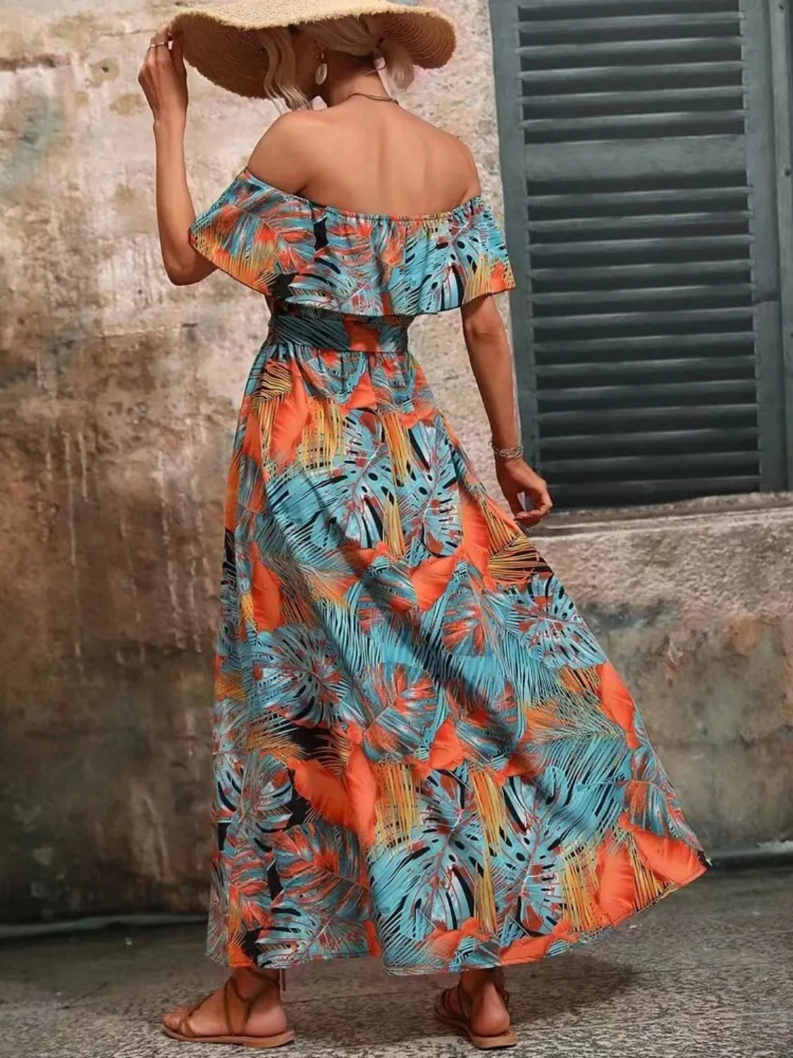 Ruffled Printed Off Shoulder Maxi Dress - Image 3
