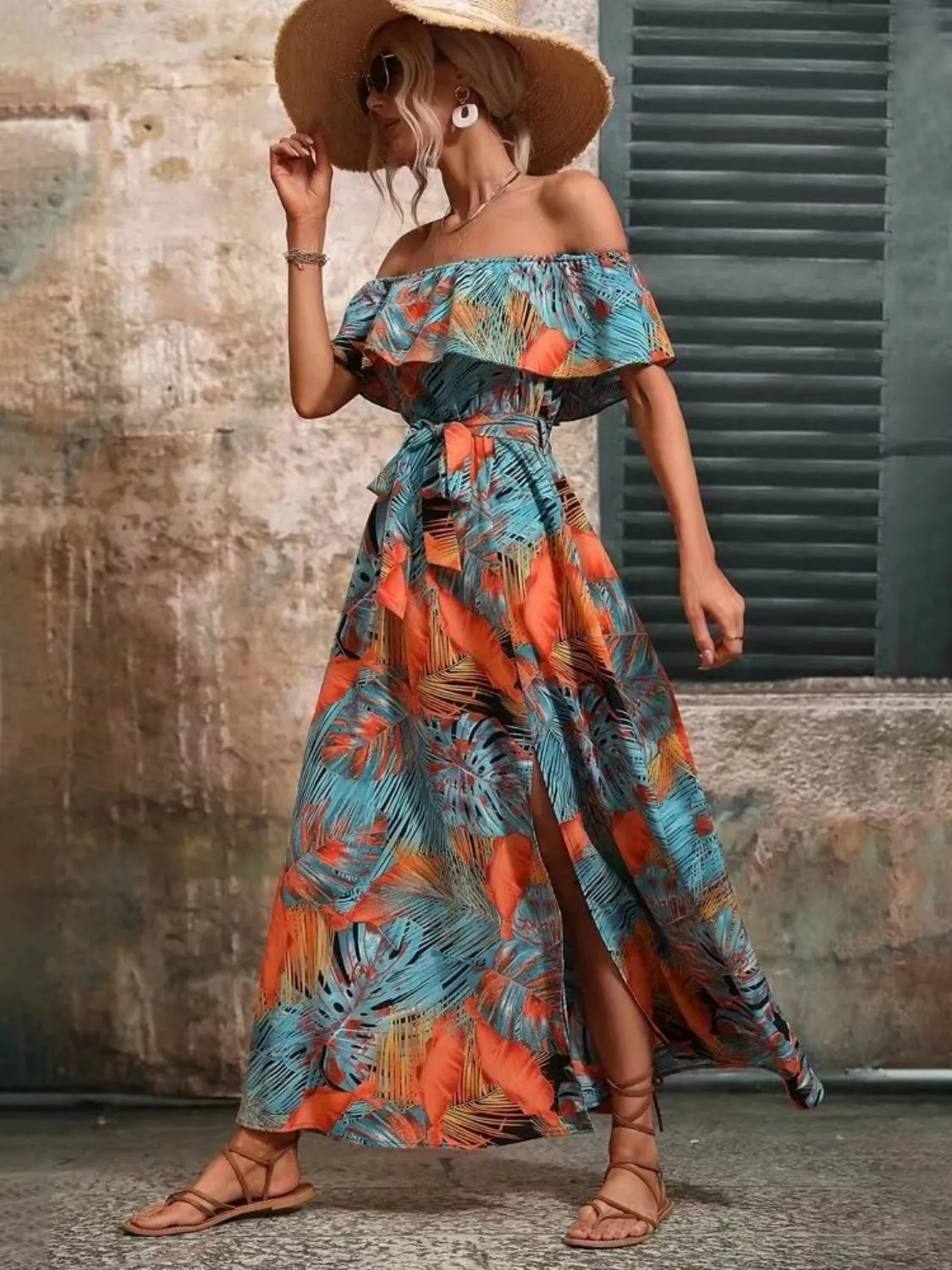 Ruffled Printed Off Shoulder Maxi Dress - Image 4