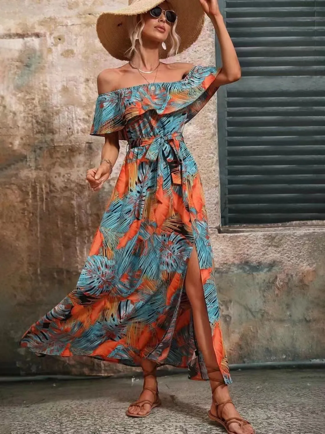 Ruffled Printed Off Shoulder Maxi Dress - Image 6