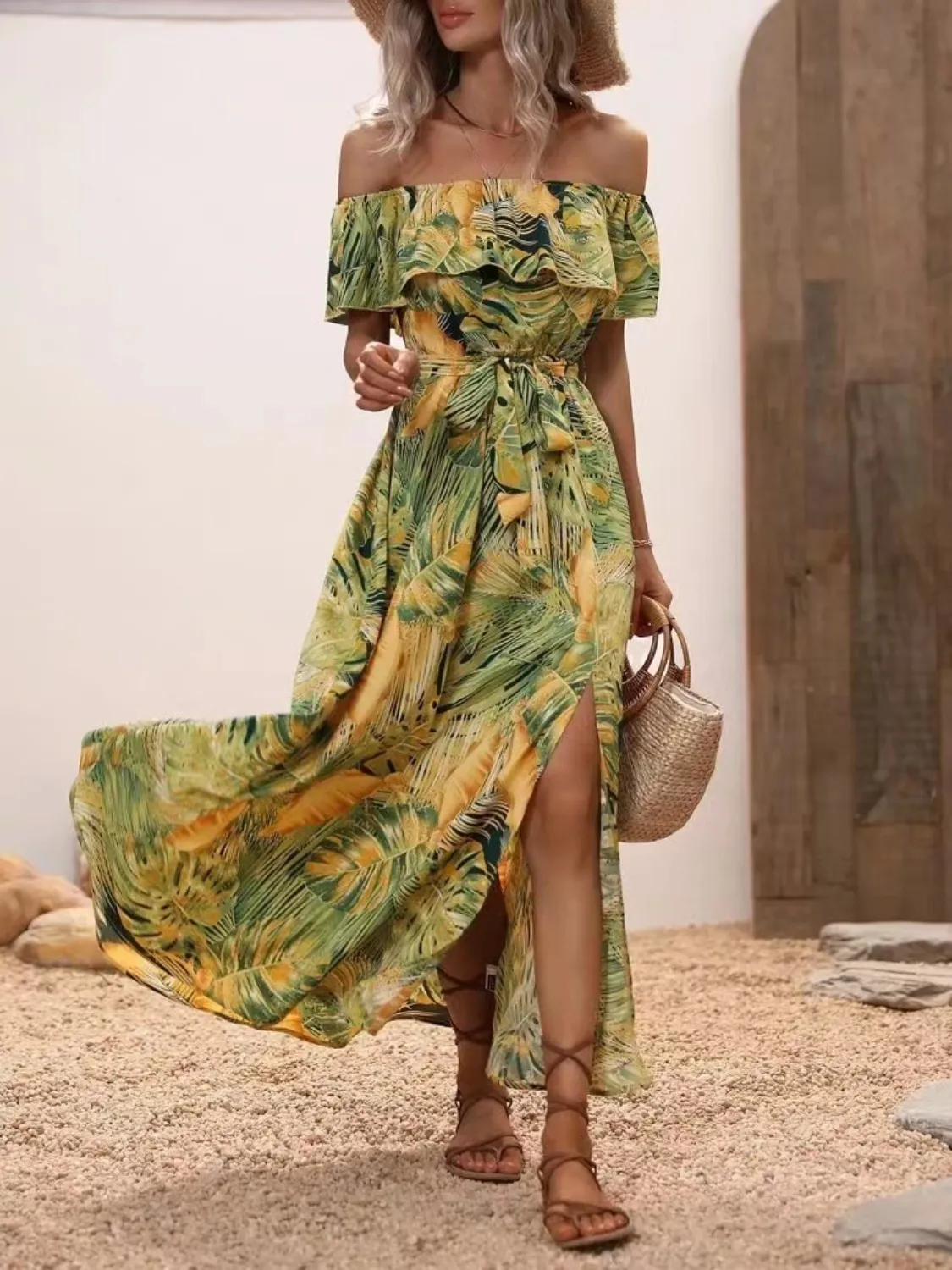Ruffled Printed Off Shoulder Maxi Dress - Image 7