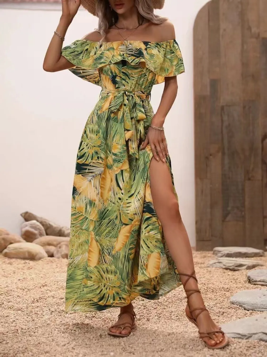 Ruffled Printed Off Shoulder Maxi Dress - Image 9