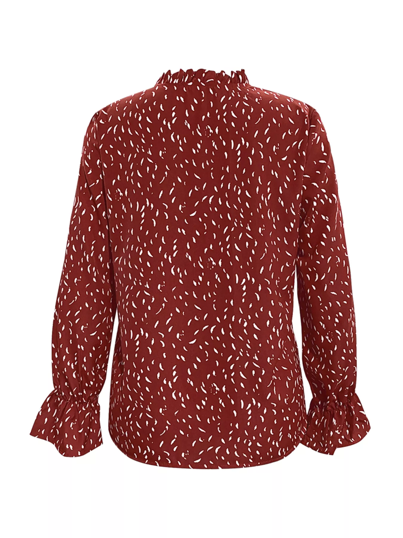 Ruffled Printed Tie Neck Long Sleeve Blouse - Image 10