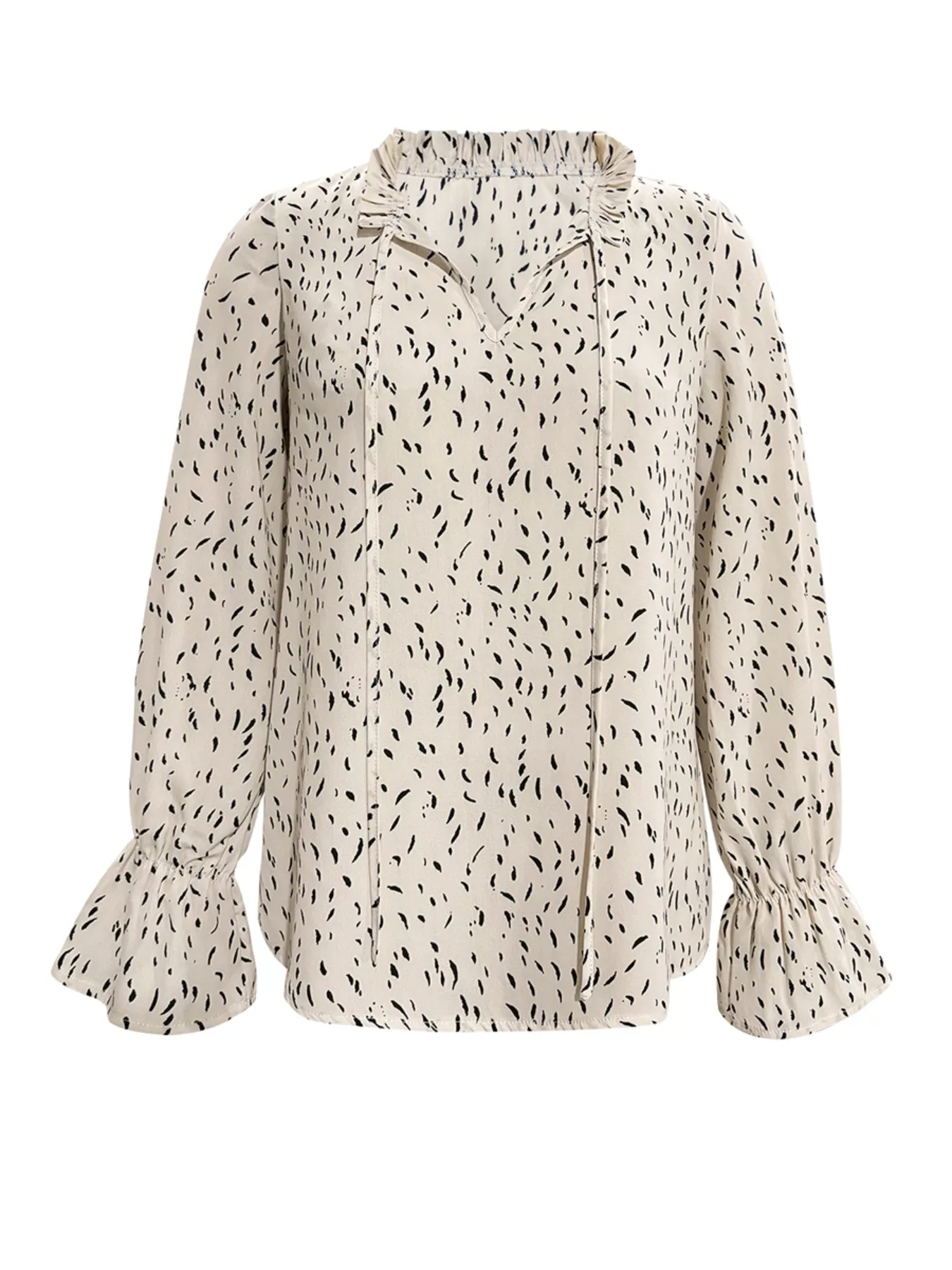 Ruffled Printed Tie Neck Long Sleeve Blouse - Image 14